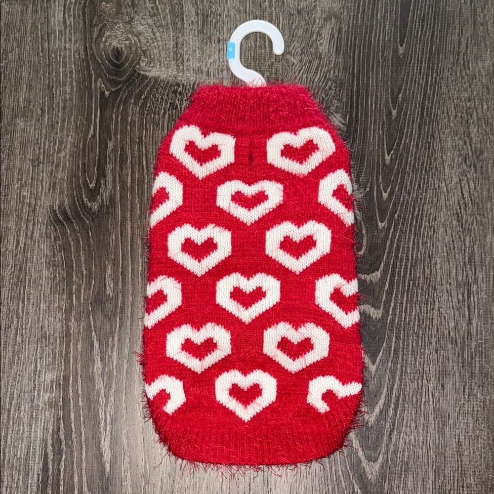 Red and White Heart Patterned Dog Sweater